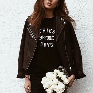 Brunette the Label Fries Before Guys black crew neck s fleece lined sweatshirt